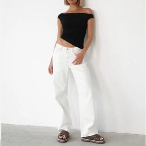 Low Rise Jeans by Charcoal (Color: Off White)
